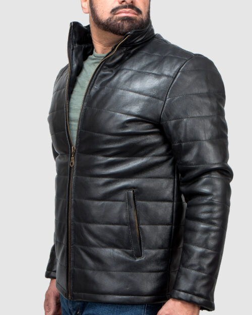 Men's Puffer Bomber Leather Jacket