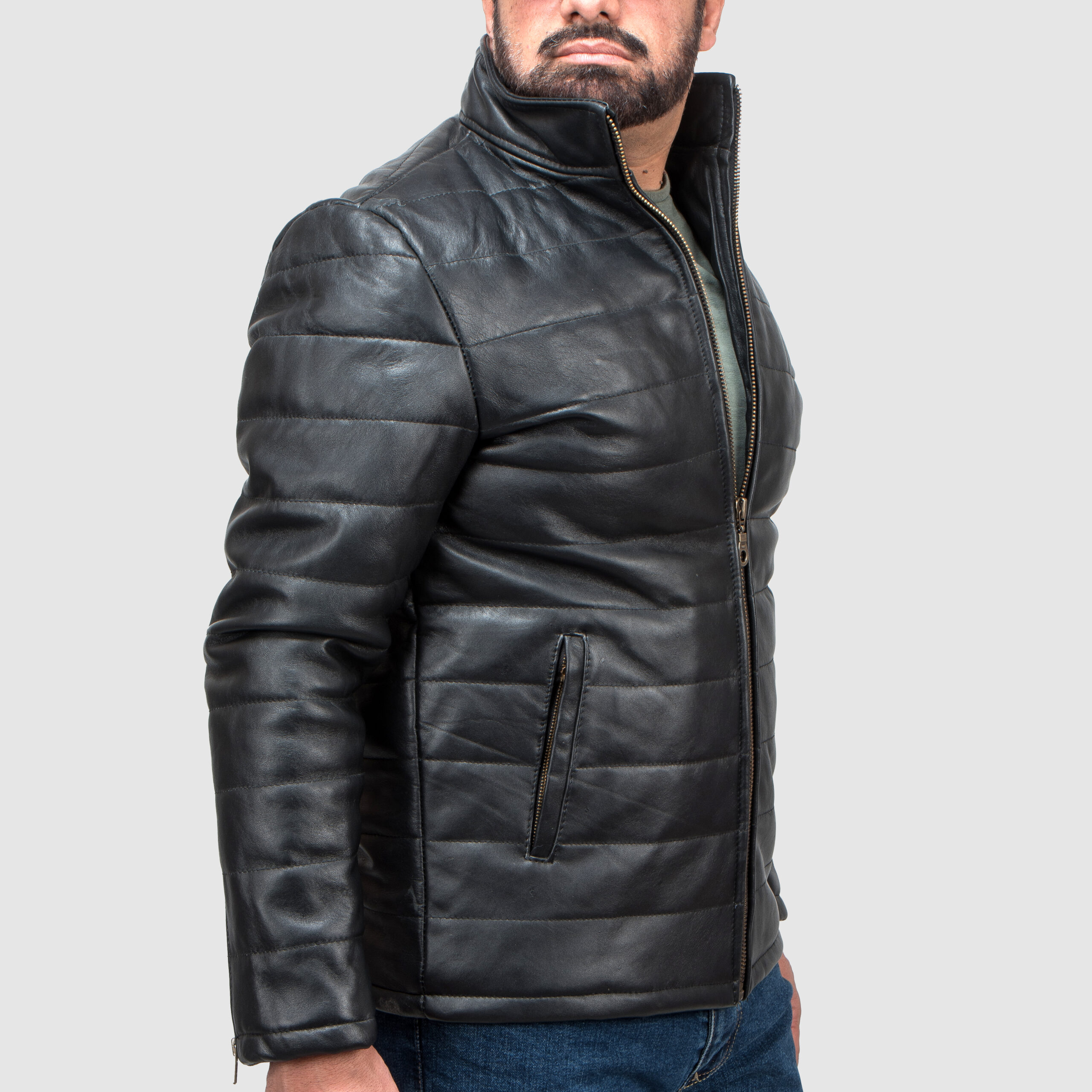 Men's Puffer Bomber Leather Jacket