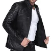 Lightweight-Quilted-Black-Bomber-Leather-Jacket Light weight Quilted Black Bomber Leather Jacket