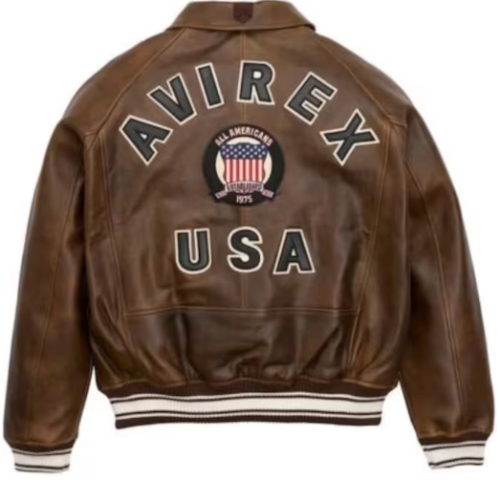 a1 Men's Avirex Brown Bomber American Flight Leather Jacket