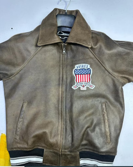 a3 Men's Avirex Brown Bomber American Flight Leather Jacket