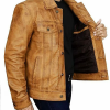 Waxy Camel Brown Trucker Leather Jacket