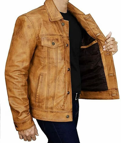 Waxy Camel Brown Trucker Leather Jacket