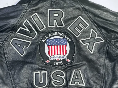 Men's Avirex Black Bomber American Flight Leather Jacket