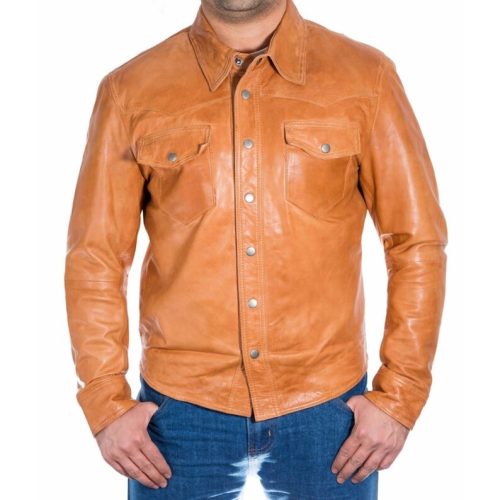 il_794xN.5226031204_pe05 Waxy Tan Brown Trucker Leather Jacket