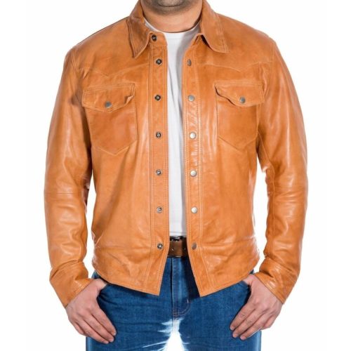 il_794xN.5274232489_4pl5 Waxy Tan Brown Trucker Leather Jacket