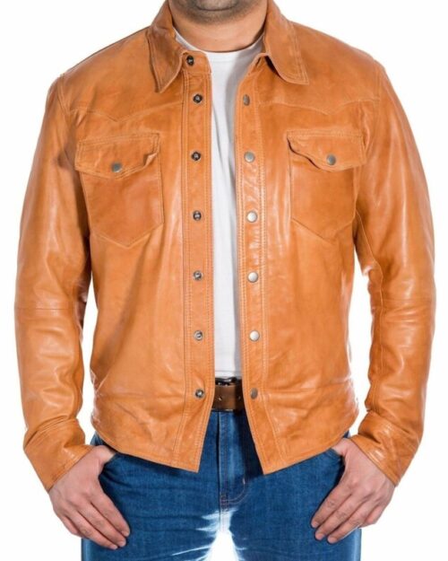il_794xN.5274232489_4pl5 Waxy Tan Brown Trucker Leather Jacket