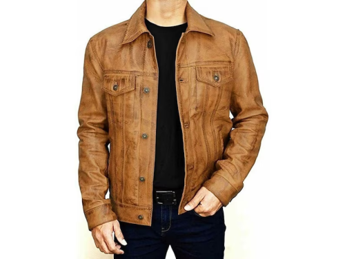 Waxy Camel Brown Trucker Leather Jacket