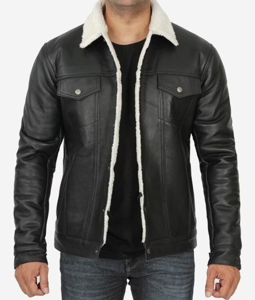 Black & White Trucker Leather Jacket