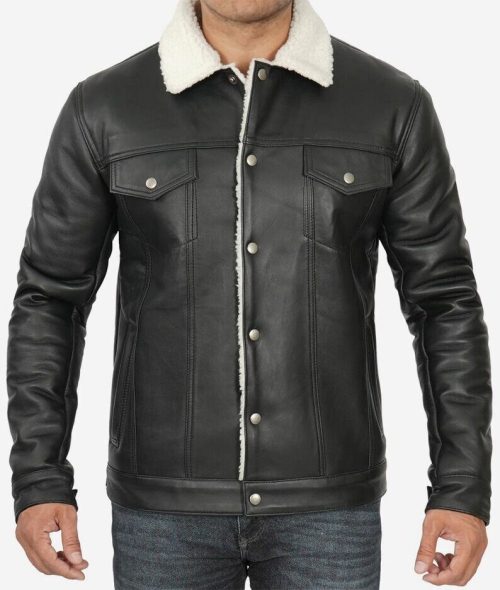 Black & White Trucker Leather Jacket