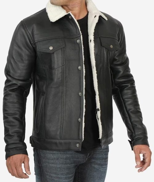 Black & White Trucker Leather Jacket